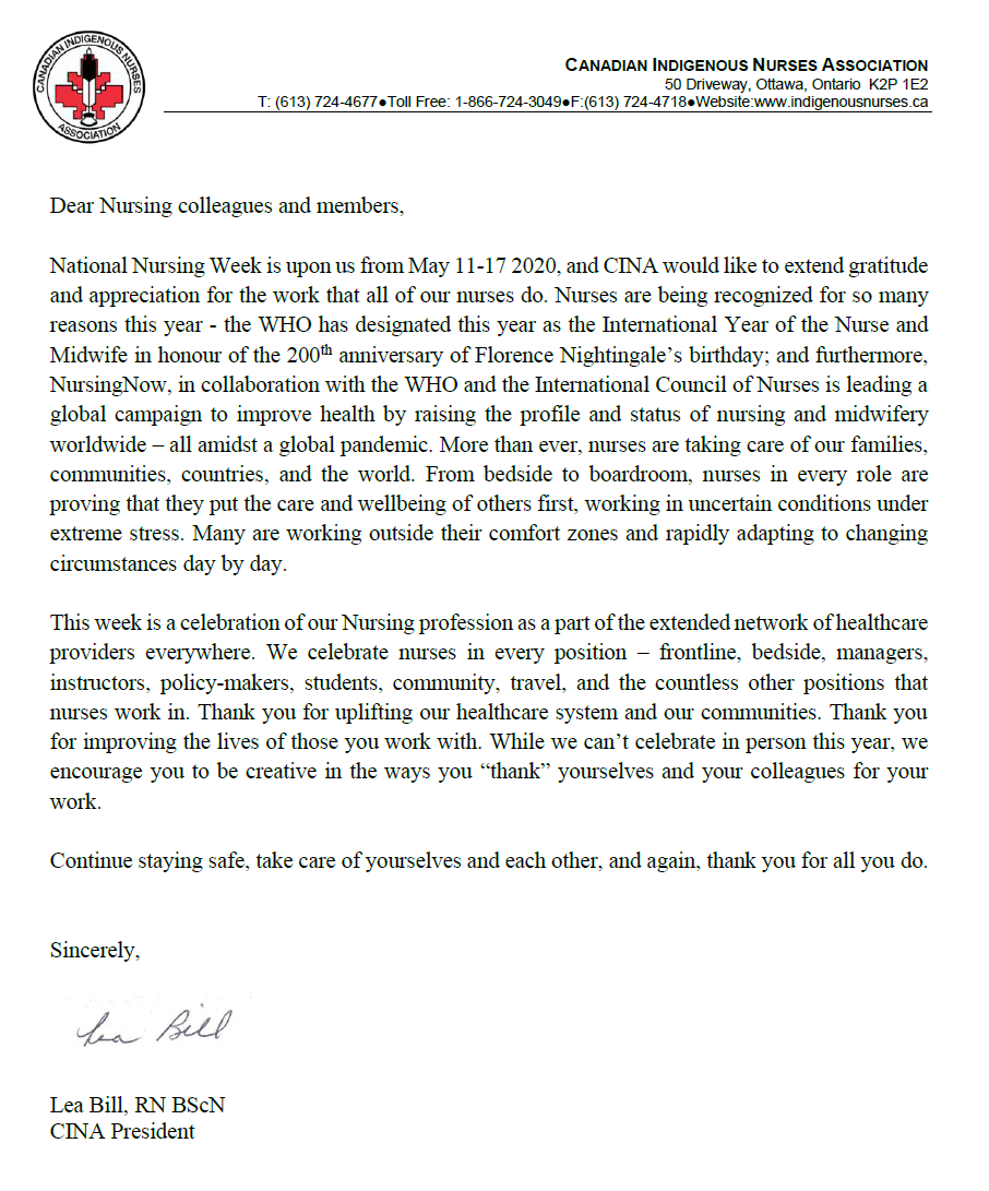 Nursing Week - Letter from CINA's President